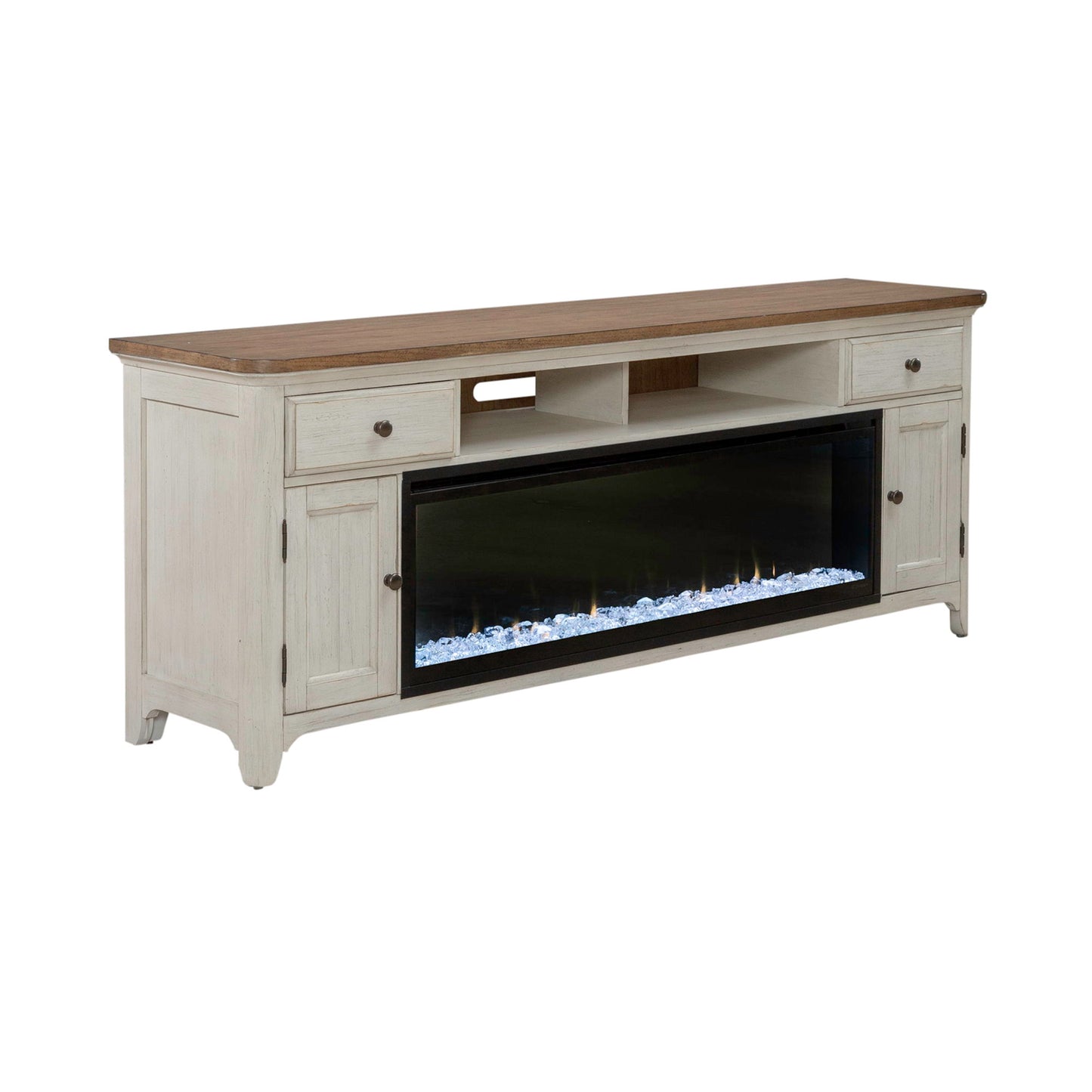 Fireplace TV Consoles - 79" Console With Fire - Medium Brown