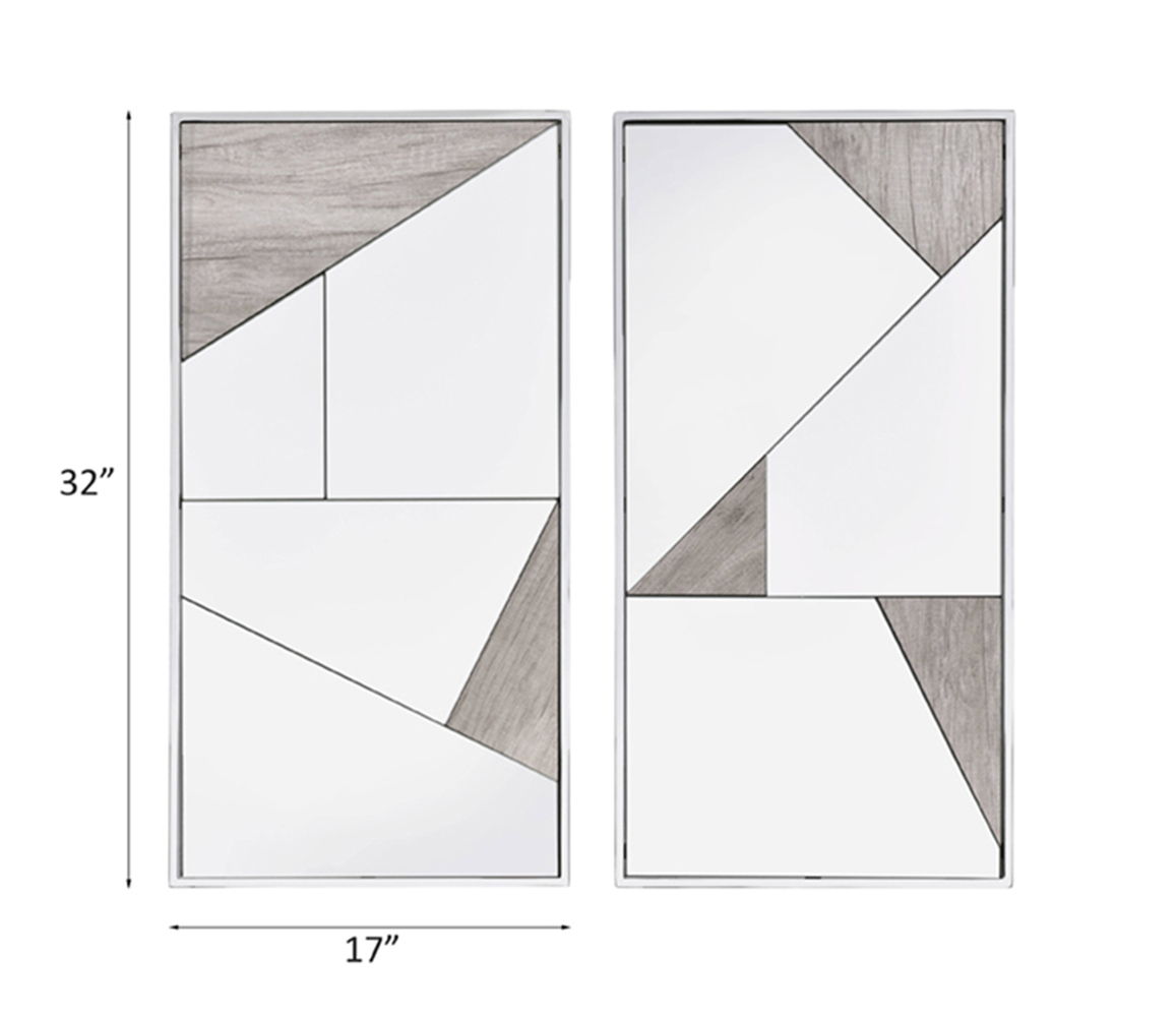 Chafik - Accent Mirror (Set of 2) - Mirrored, Natural Oak & Chrome