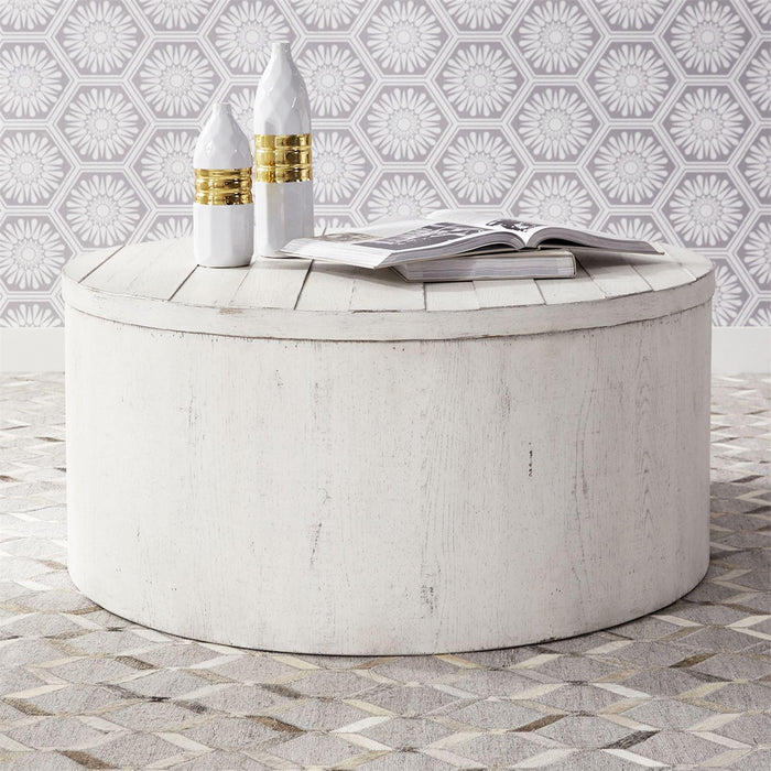 Liberty Modern Farmhouse Drum Cocktail Table in Flea Market White