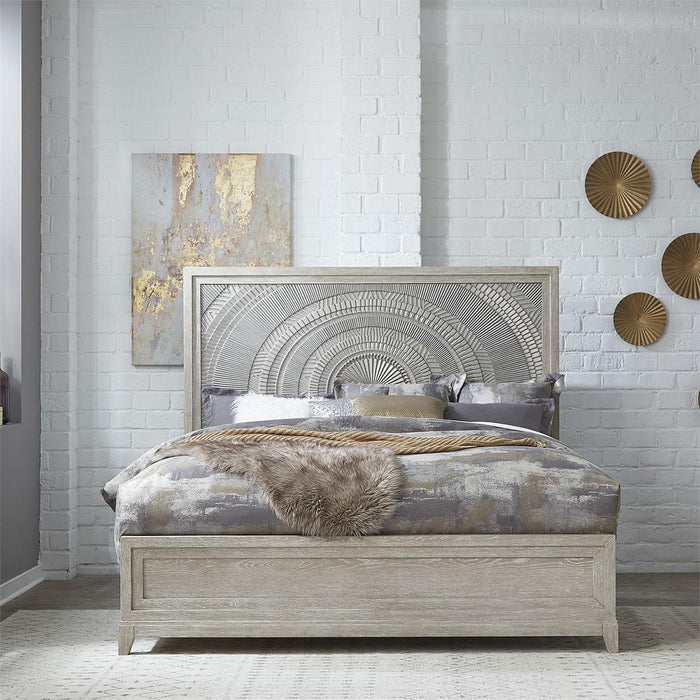 Liberty Furniture Belmar King Panel Bed in Washed Taupe and Silver Champagne