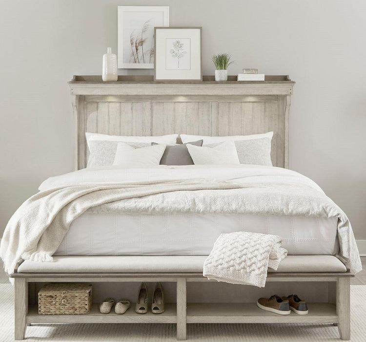 Liberty Furniture Ivy Hollow Queen Mantle Storage Bed in Weathered Linen
