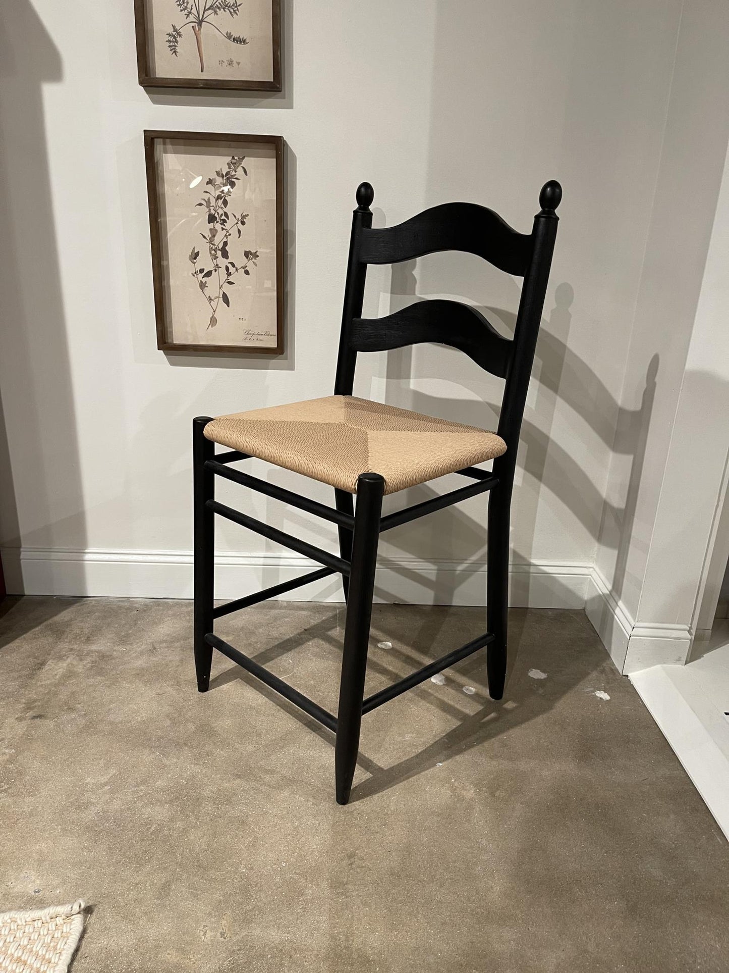 Vintage Market - Rush Seat Ladder Back Counter Height Chair - Kettle Black