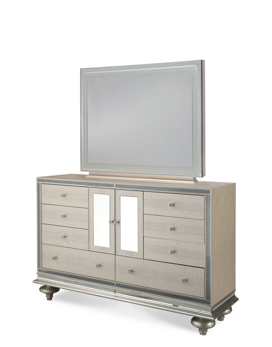 Hollywood Swank - Upholstered Dresser with Mirror - Crystal Croc