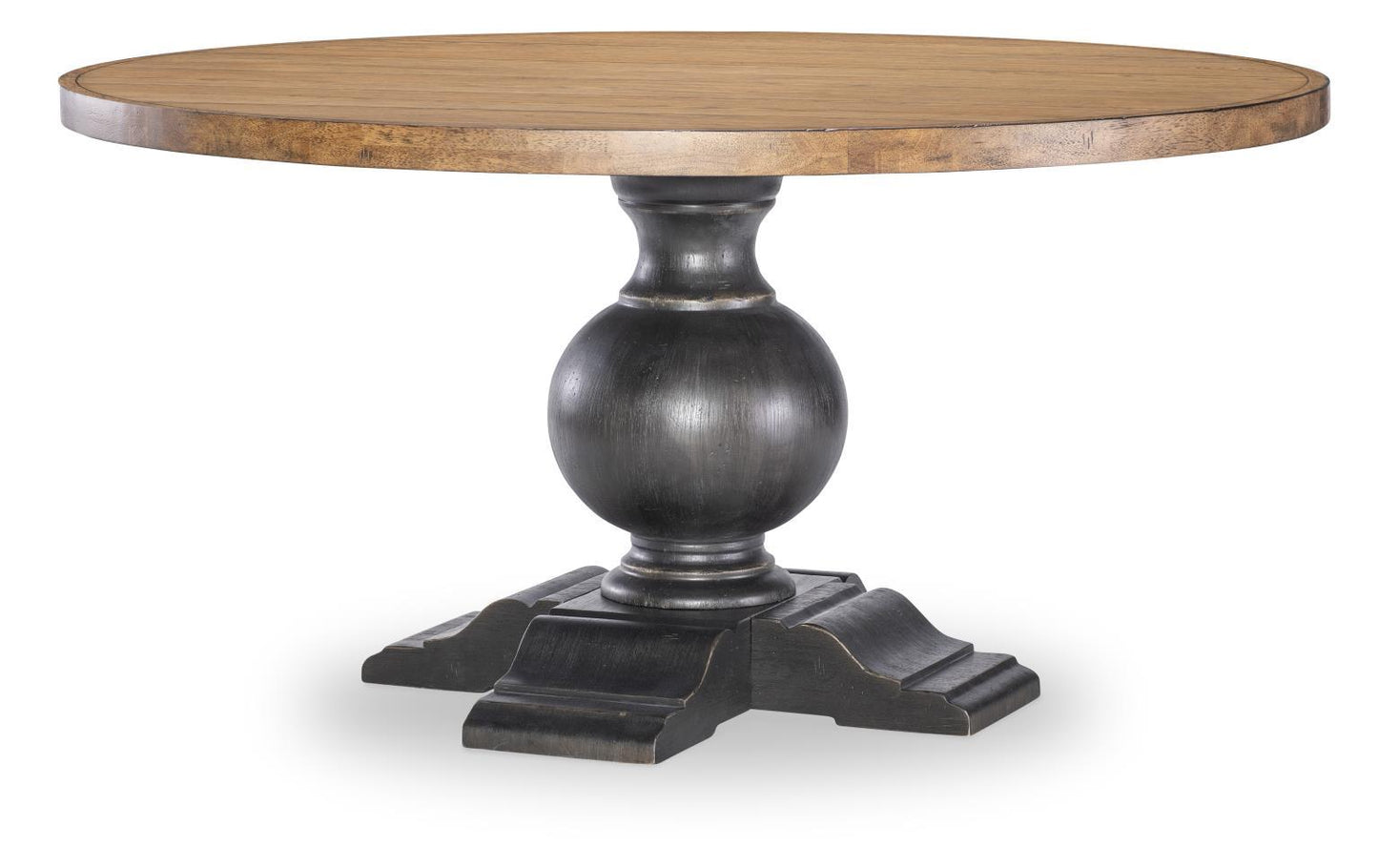 Vintage Market - Round Dining Table Complete - Barnwood Oak And Kettle Black