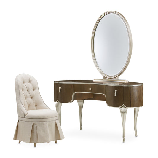 Villa Cherie - Vanity Set with Mirror & Chair - Hazelnut
