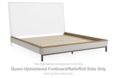 Tomtyn - Queen Upholstered Footboard/Rails/Roll Slats - Light Brown