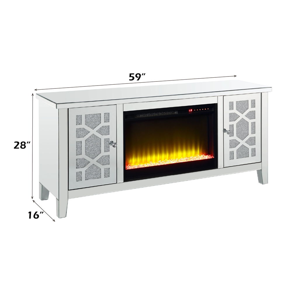 Noralie - 28" TV Stand With Fireplace - Mirrored & Faux Diamonds