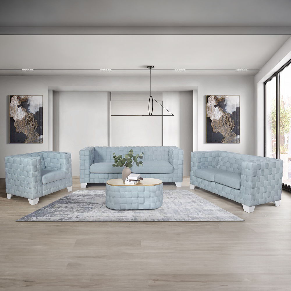 Saree - Loveseat - Light Teal Chenille & White