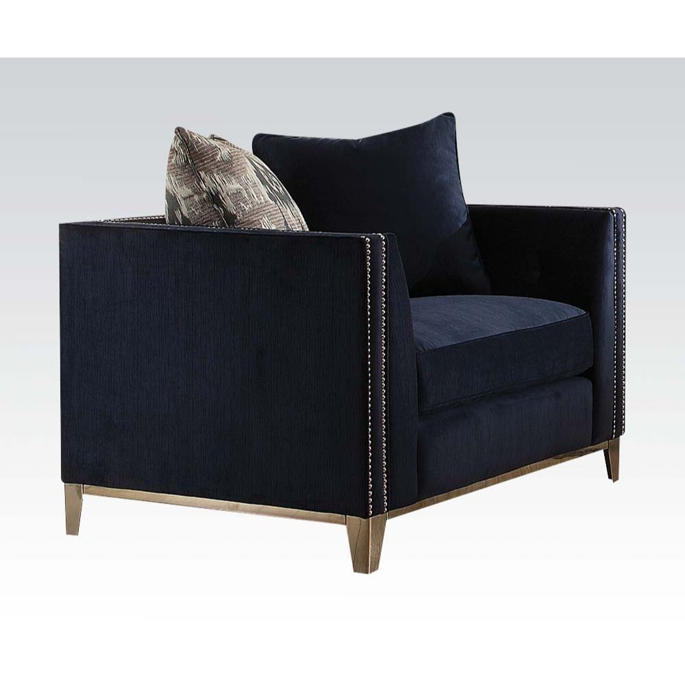 Phaedra - Chair With 2 Pillows - Blue Fabric