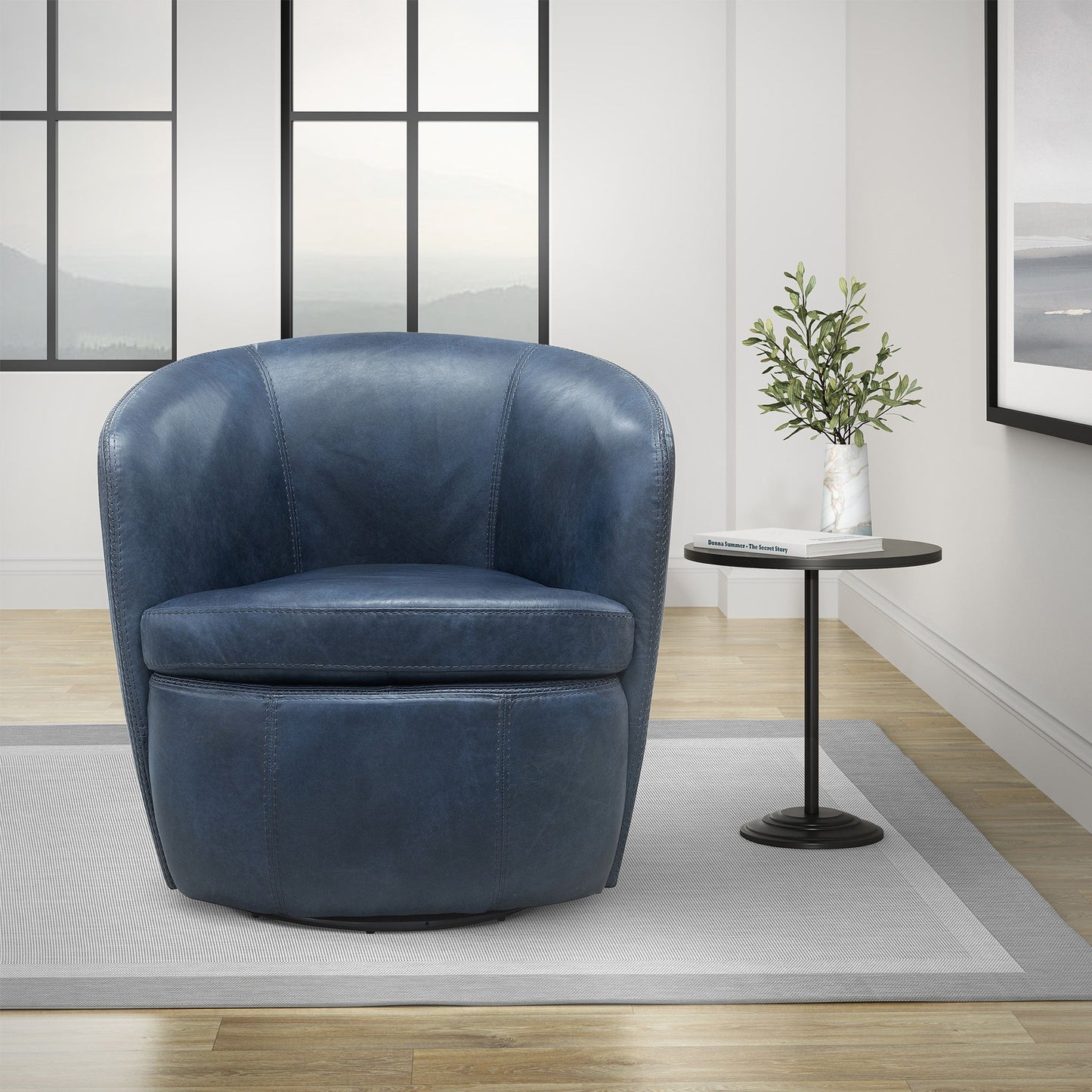 Barolo - 100% Italian Leather Swivel Club Chair (Set of 2)