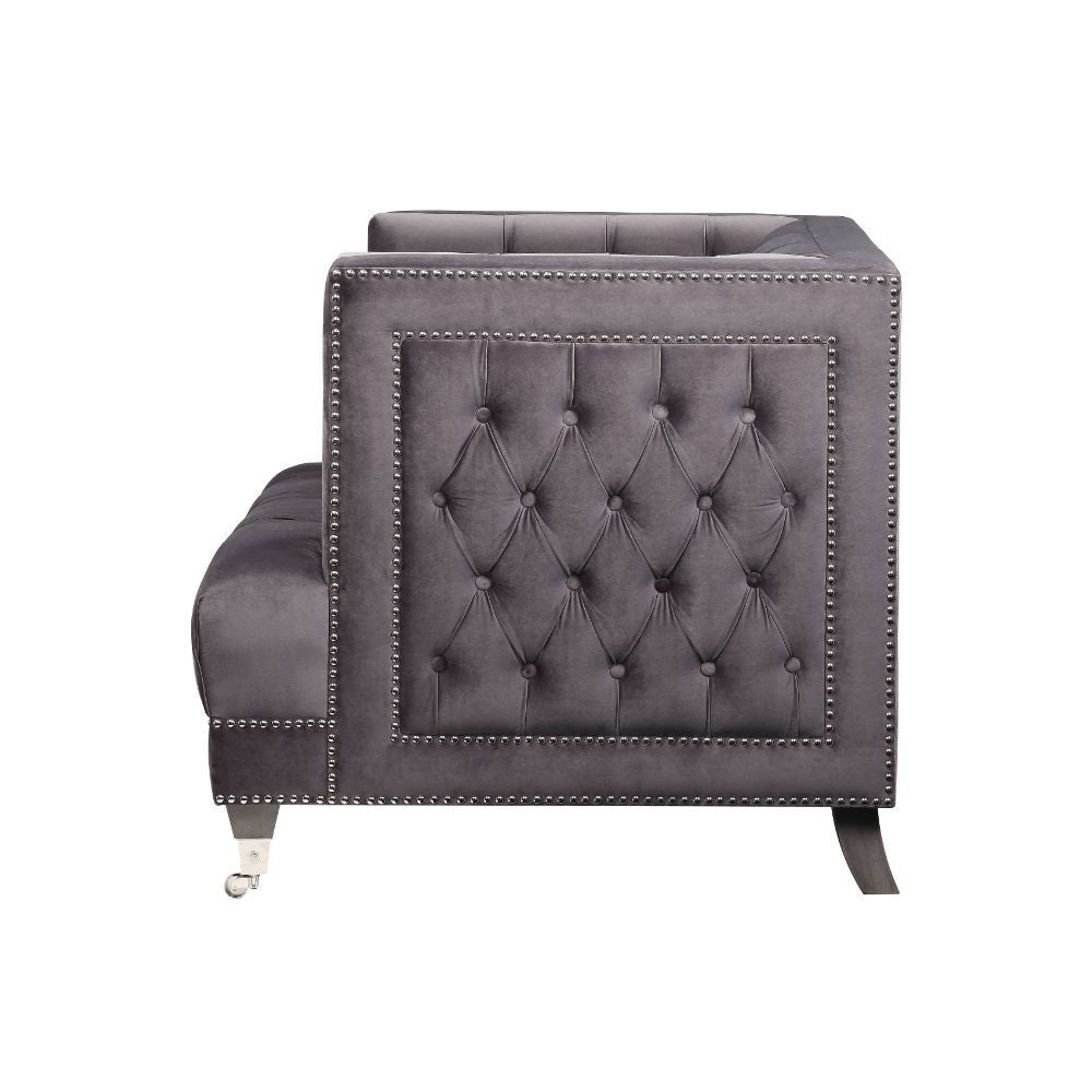 Hegio - Loveseat With 2 Pillows - Gray Velvet