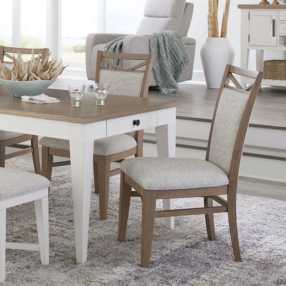 Americana Modern Dining - Extendable Trestle Table With 8 Upholstered Chairs - Cotton