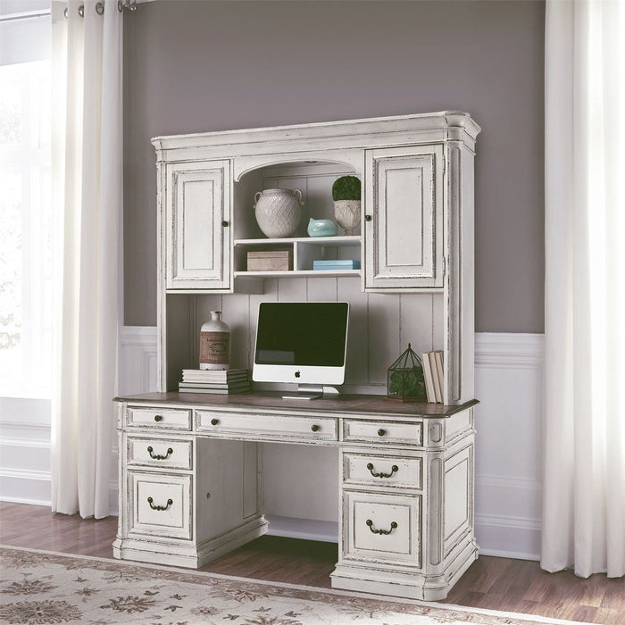 Liberty Magnolia Manor Credenza with Hutch in Antique White 244-HOJ-CHS