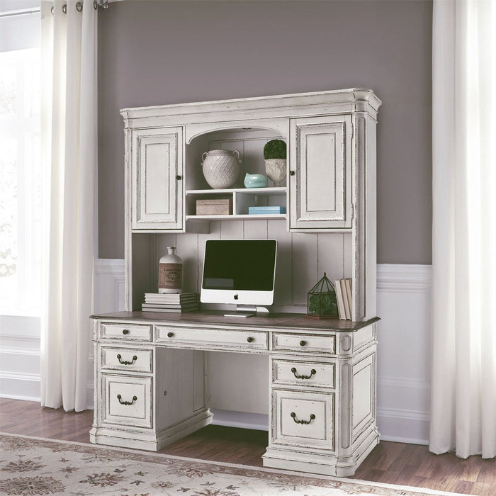 Liberty Magnolia Manor Credenza with Hutch in Antique White 244-HOJ-CHS