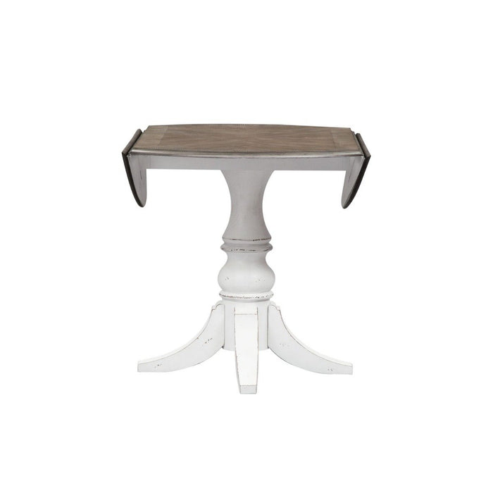 Liberty Furniture Magnolia Manor Drop Leaf Table in Antique White Base w/ Weathered Bark Tops