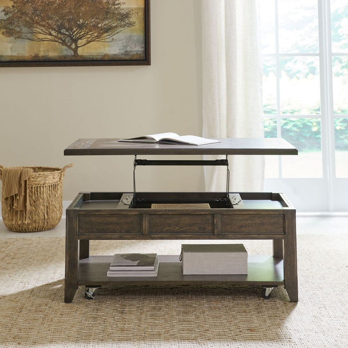Liberty Furniture Paradise Valley Lift Top Cocktail Table in Saddle Brown
