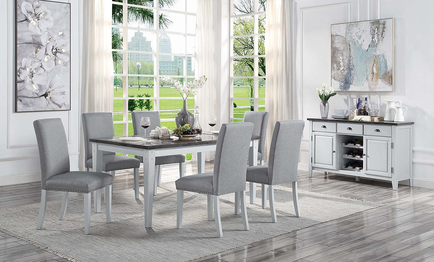 Lanton - Dining Table - Natural Marble & Antique White