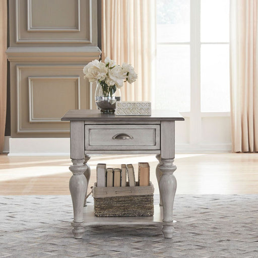 Liberty Furniture Ocean Isle Drawer End Table in Antique White with Weathered Pine image