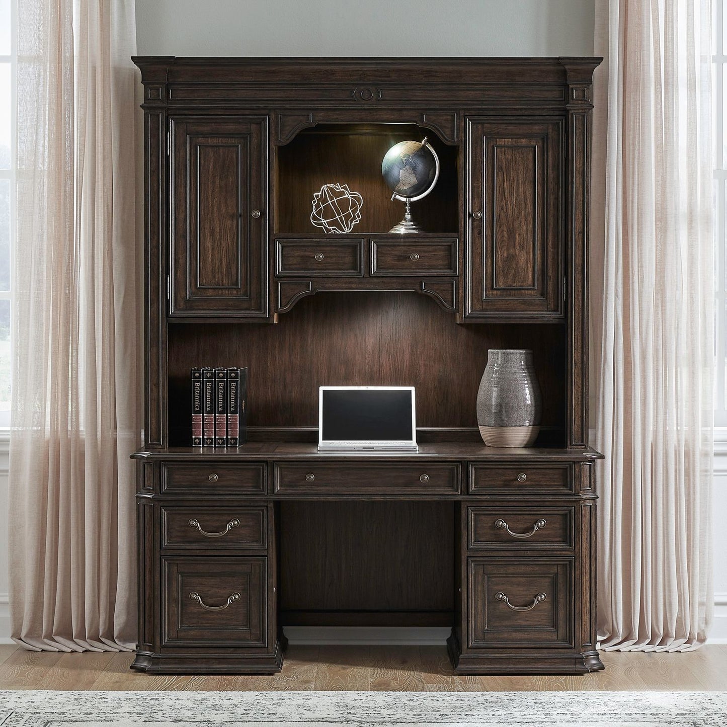 Providence Park - Credenza & Hutch - Chateau Brown