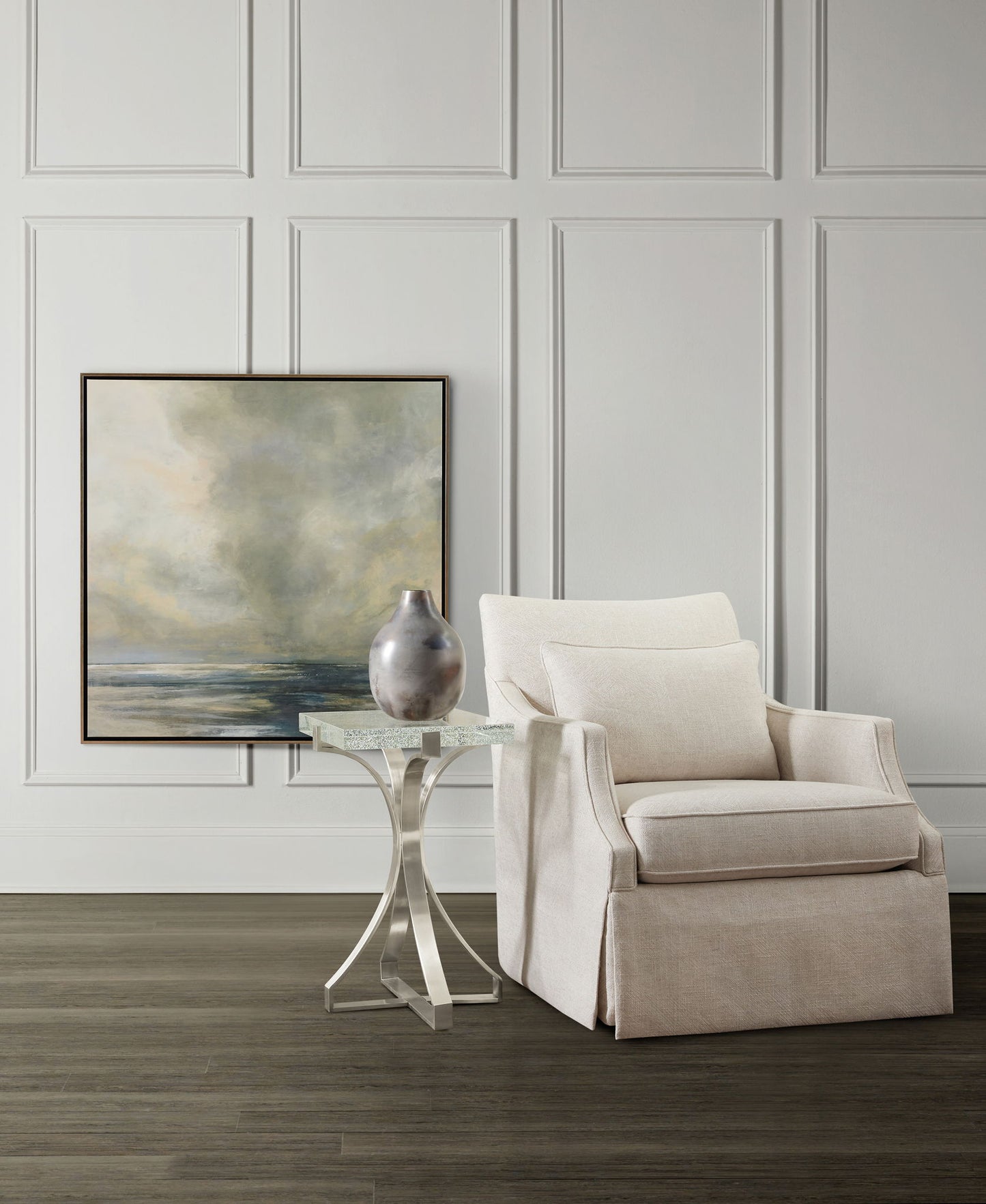 Melange - Bubble Glass Accent Table - Pearl Silver