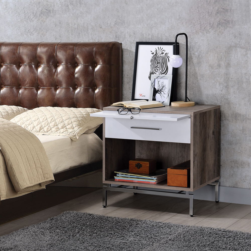 Cistus - Accent Table - Weathered Gray Oak & White