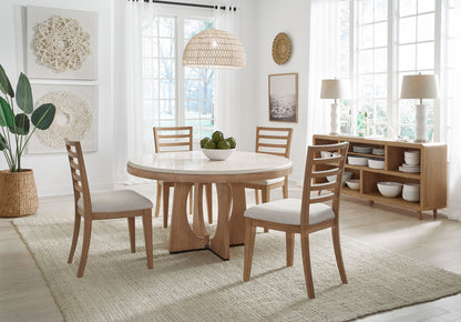 Escape - Round Dining Table - Glazed Natural Oak / Black Metal Trim