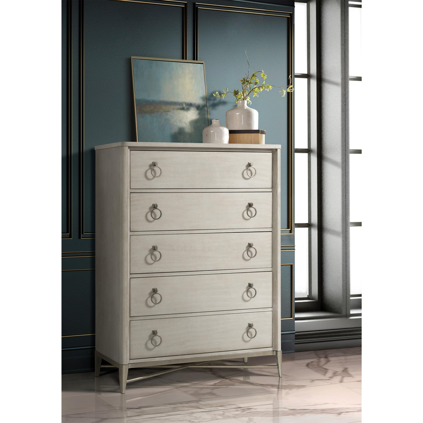 Maisie - Five Drawer Chest - Pearl Silver