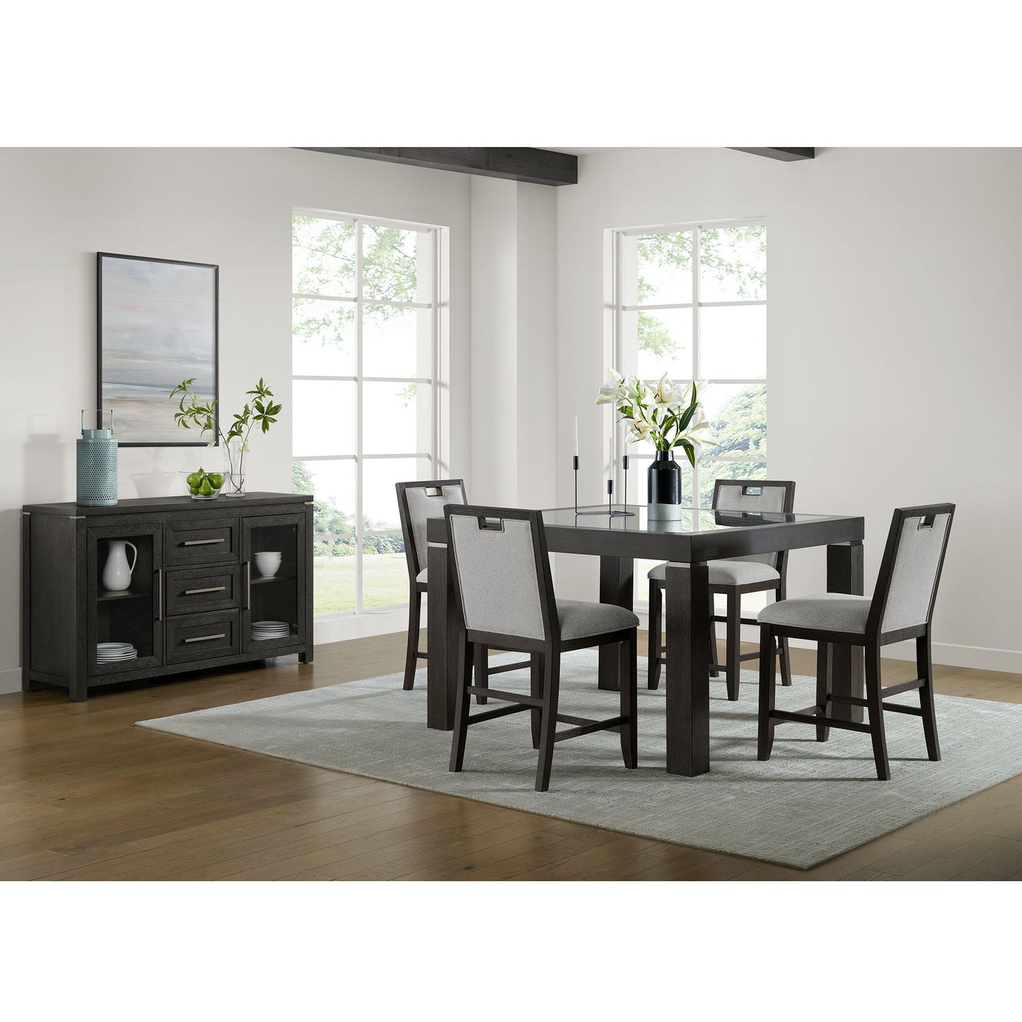 Elodie - Counter Table With Glass - Charcoal