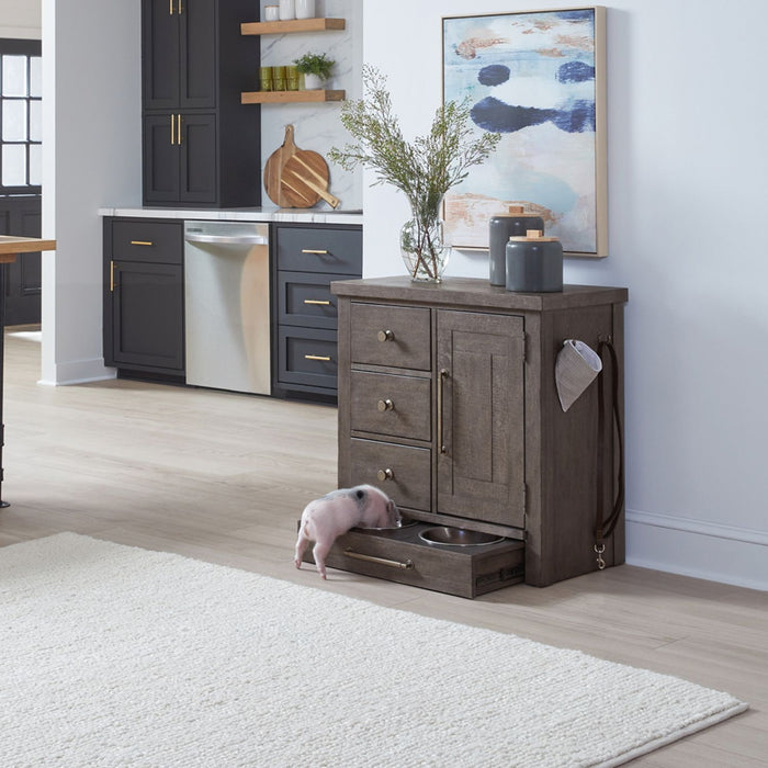 Liberty Furniture Modern Farmhouse Pet Feeder in Dusty Charcoal EST SHIP TIME APPX 4 WEEKS