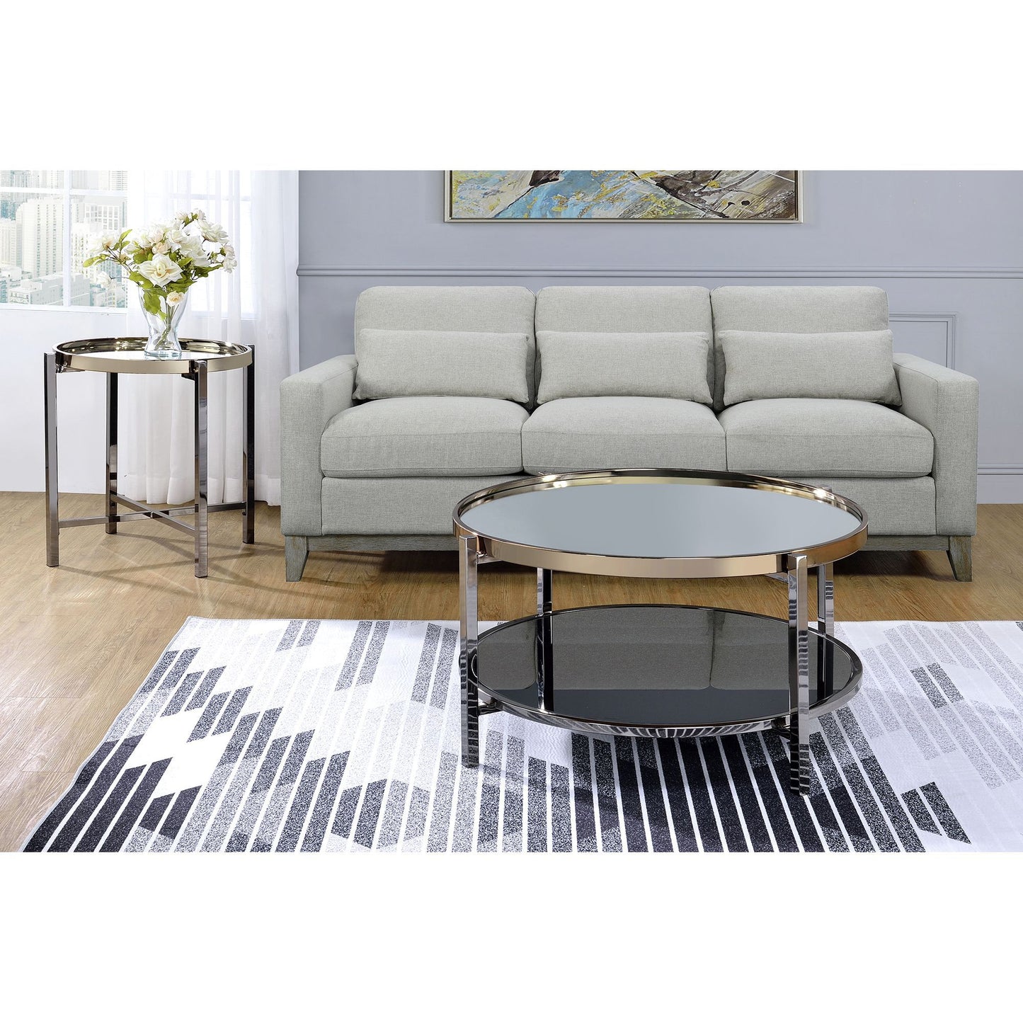 Edith - Round End Table - Dark Nickel