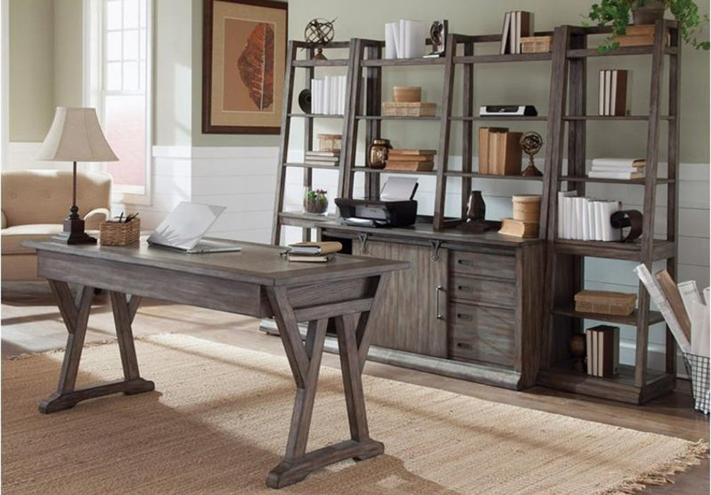Liberty Stone Brook Leaning Bookcase in Rustic Saddle