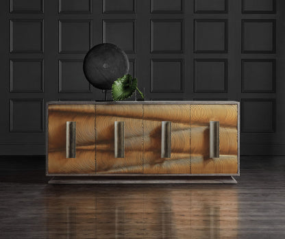 Melange - Swaley 4-Door Credenza - Dark Gray / Gold