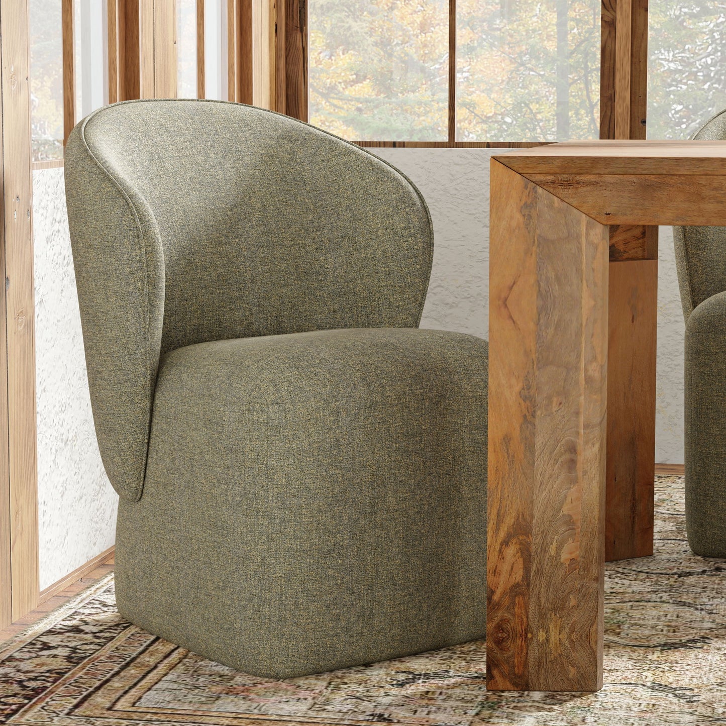 Crossings - Eden Rectangular Dining Table With 4 Upholstered Chairs - Toasted Tumbleweed & Green