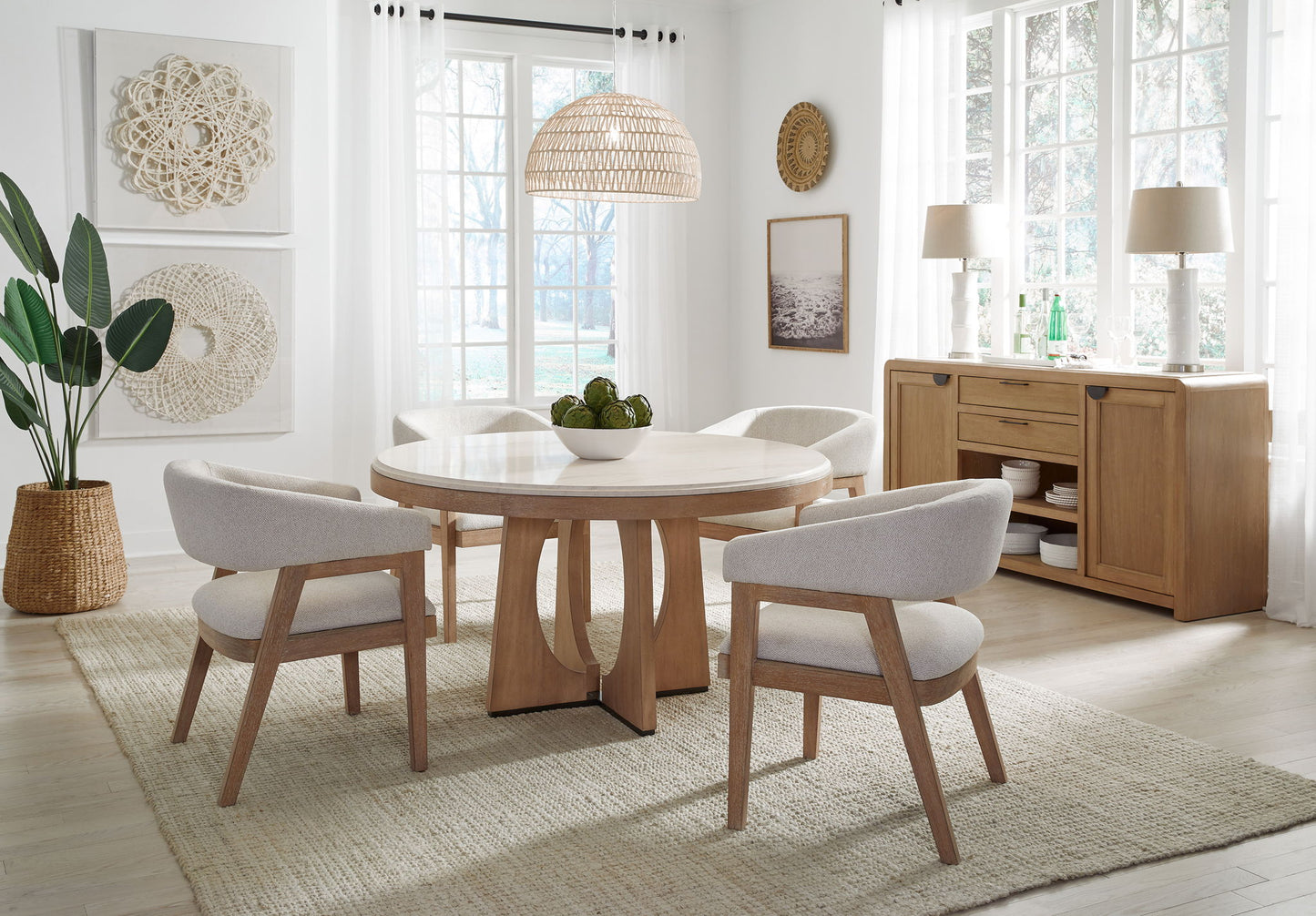 Escape - Round Dining Table - Glazed Natural Oak / Black Metal Trim