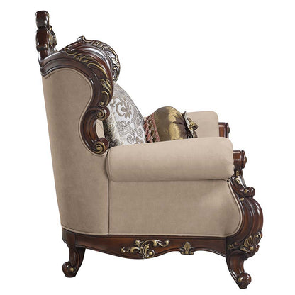 Ragnar - Loveseat With 5 Pillows - Light Brown Linen & Cherry
