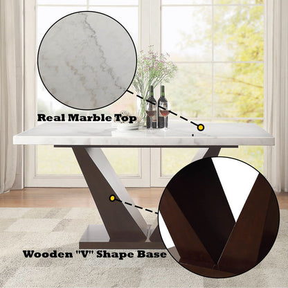 Forbes - Dining Table With Marble Top - White Marble Top & Walnut