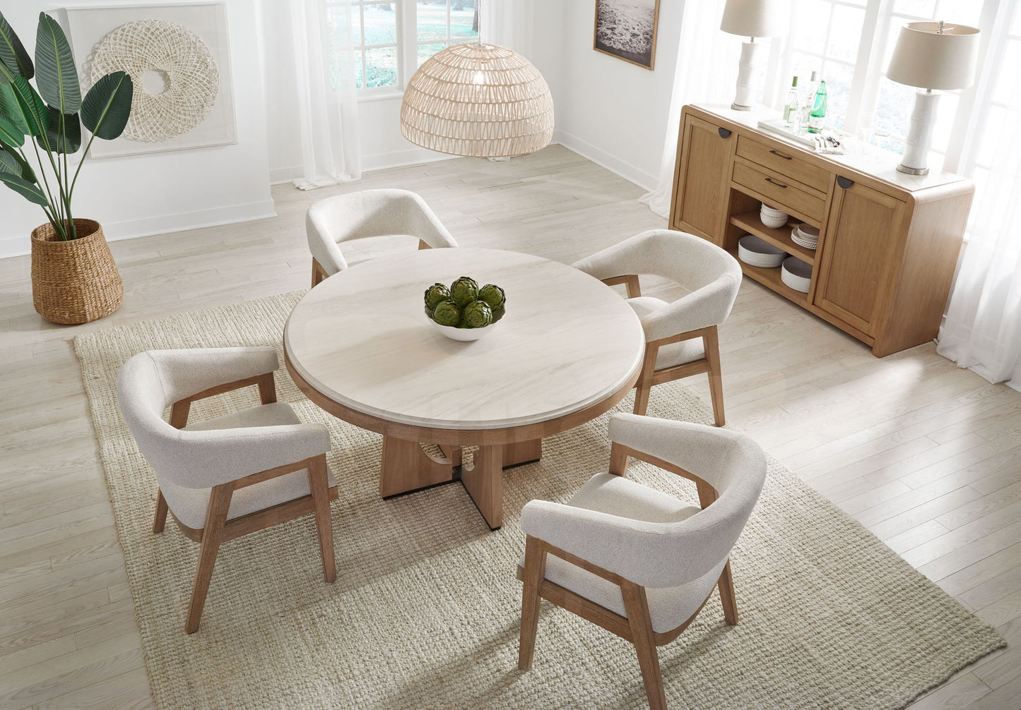 Escape - Round Dining Table - Glazed Natural Oak / Black Metal Trim