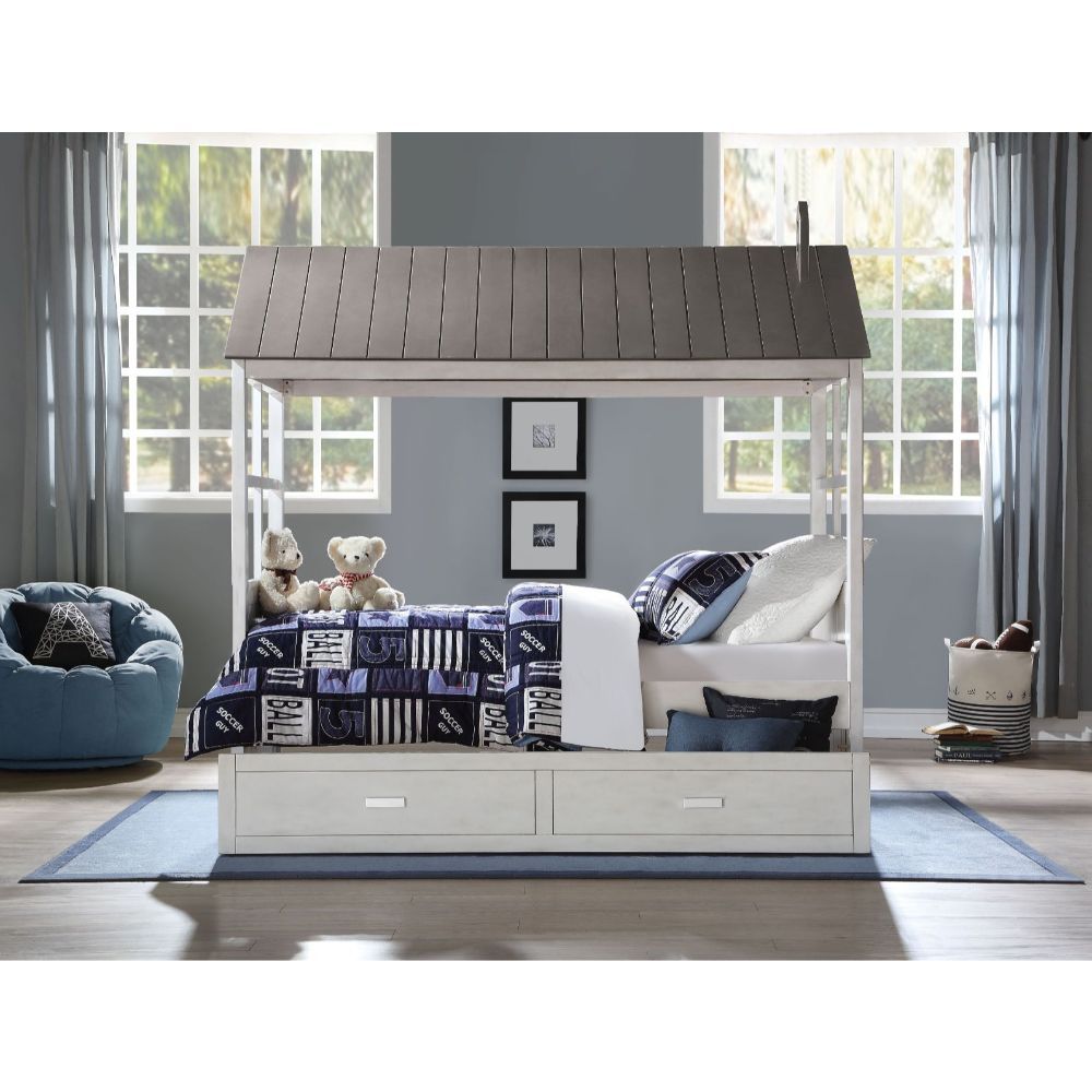 Tree House II - Twin Trundle - Weathered White & Washed Gray