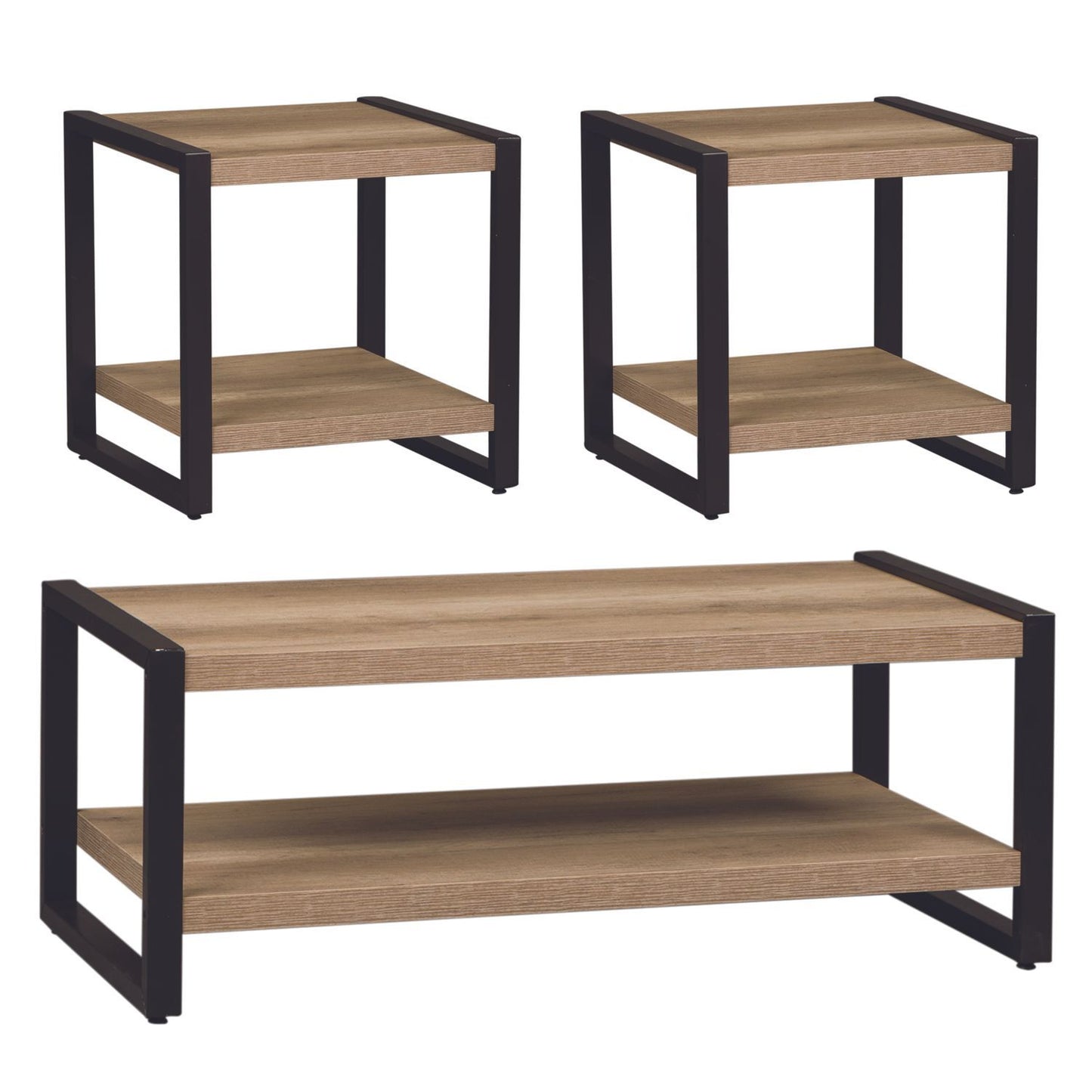 Sun Valley - 3 Piece Table Set With Faux Metal - Light Brown