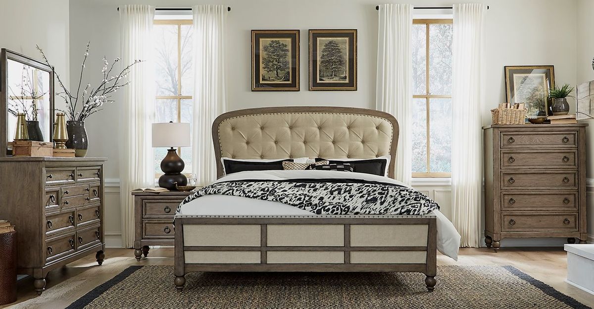 Liberty Furniture Americana Farmhouse 6 Drawer Bedside Chest in Dusty Taupe and Black