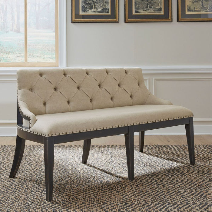 Liberty Furniture Americana Farmhouse Uph Shelter Dining Bench in Dusty Taupe & Black