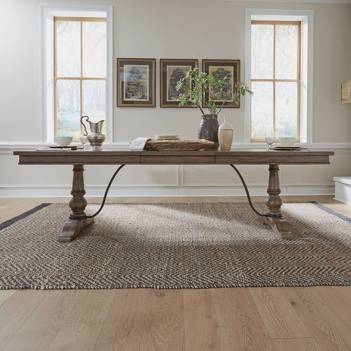 Liberty Furniture Americana Farmhouse Trestle Table in Dusty Taupe & Black
