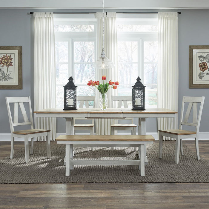Liberty Furniture Lindsey Farm Backless Bench (RTA) in Weathered White & Sandstone