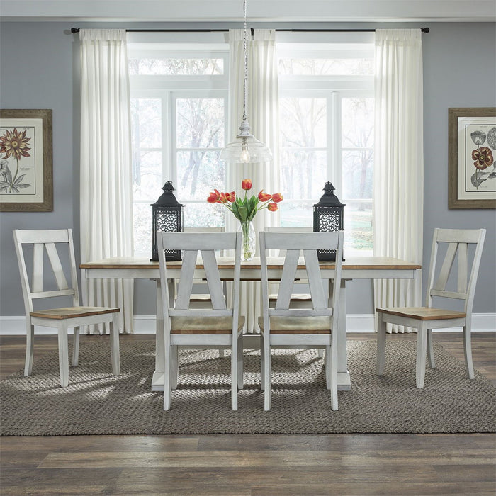 Liberty Furniture Lindsey Farm Splat Back Side Chair (RTA) in Weathered White & Sandstone (Set of 2)