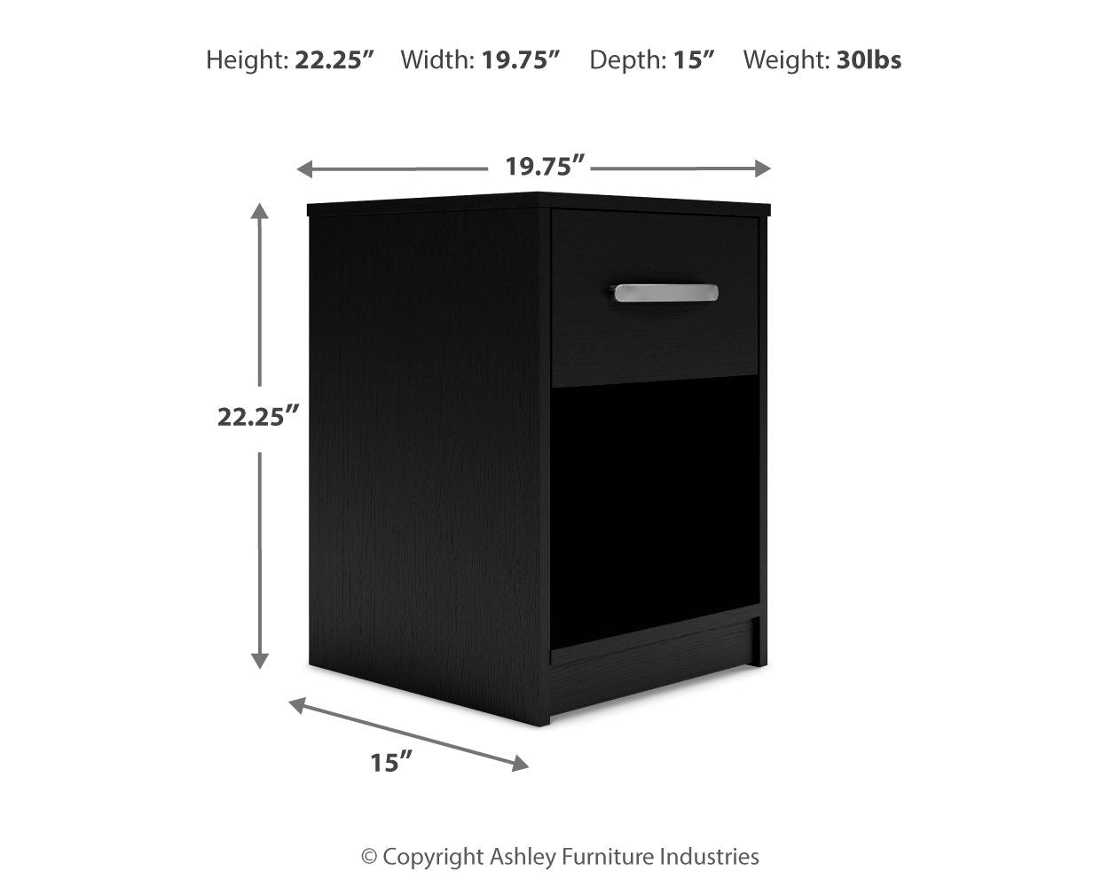 Finch - One Drawer Night Stand - 23" Height - Black