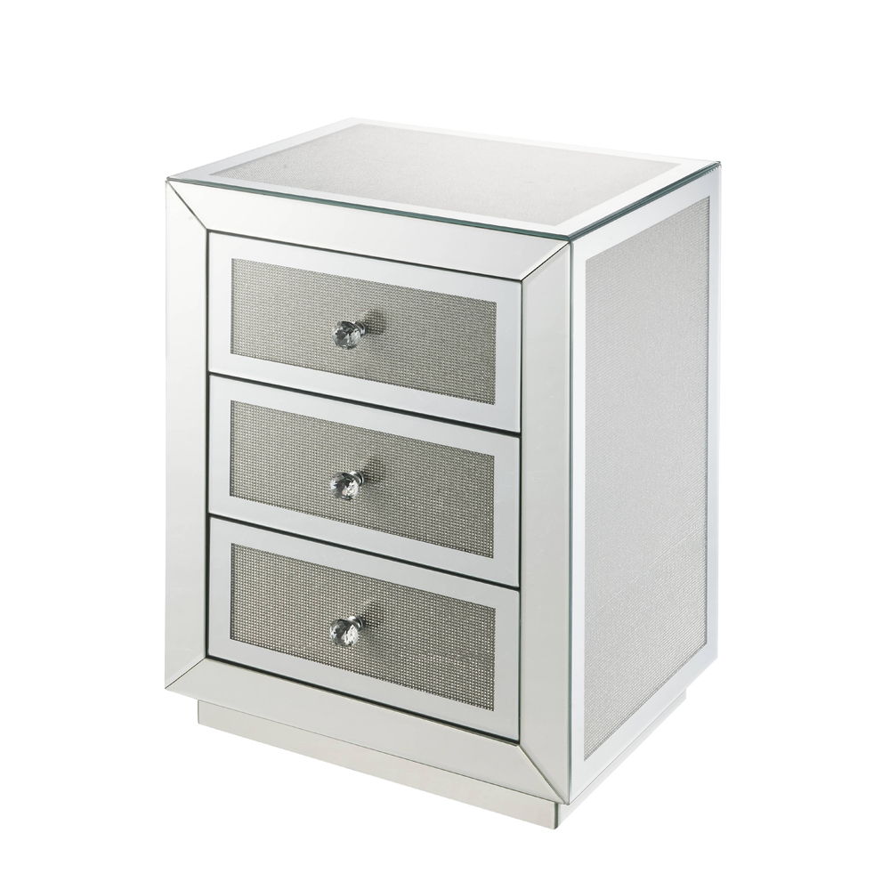 Noralie - 18" X 14" Accent Table - Mirrored & Faux Diamonds