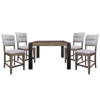 Cedar Fork - Square Counter Table With 4 Counter Stools - Smoked Arabica