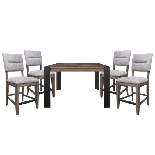 Cedar Fork - Square Counter Table With 4 Counter Stools - Smoked Arabica