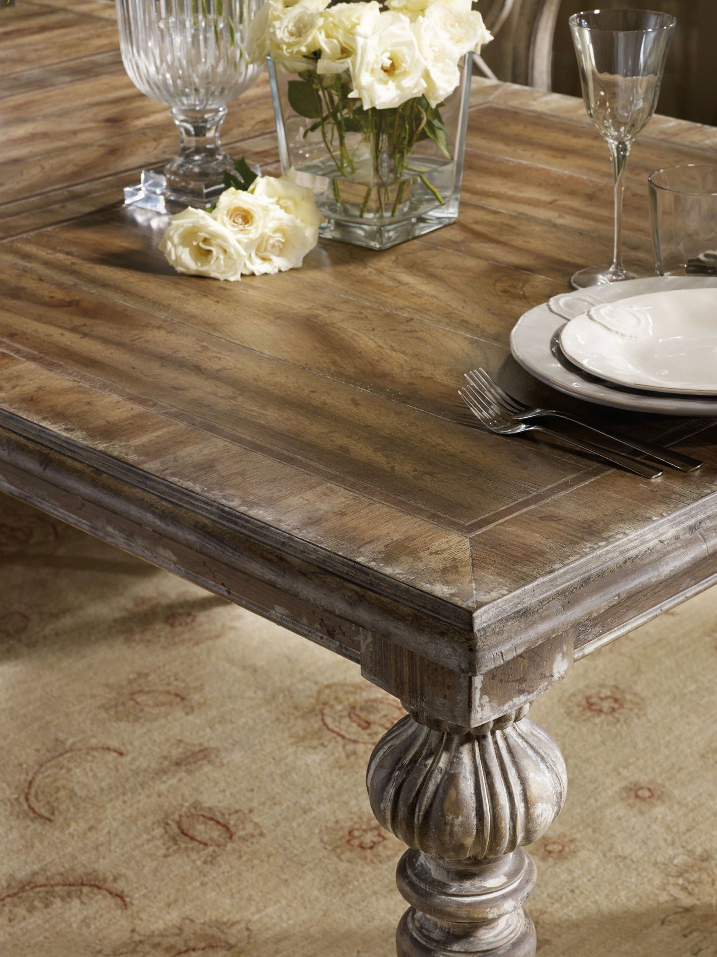 Chatelet - Rectangle Leg Dining Table With 2 18" Leaves - Light Brown