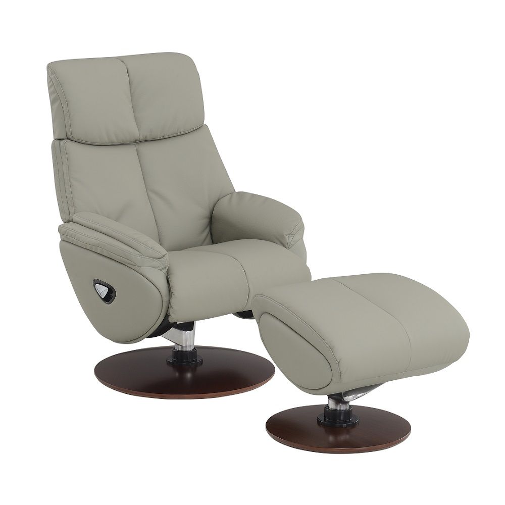 Kandoro - Motion Accent Chair With Swivel & Ottoman - Gray Leather & Brown Base